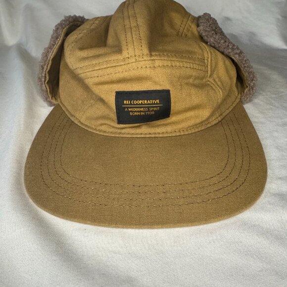 REI Co-op Earflap Winter Hat – Tan Canvas & Sherpa – Fits 23” Head - Picture 2 of 5